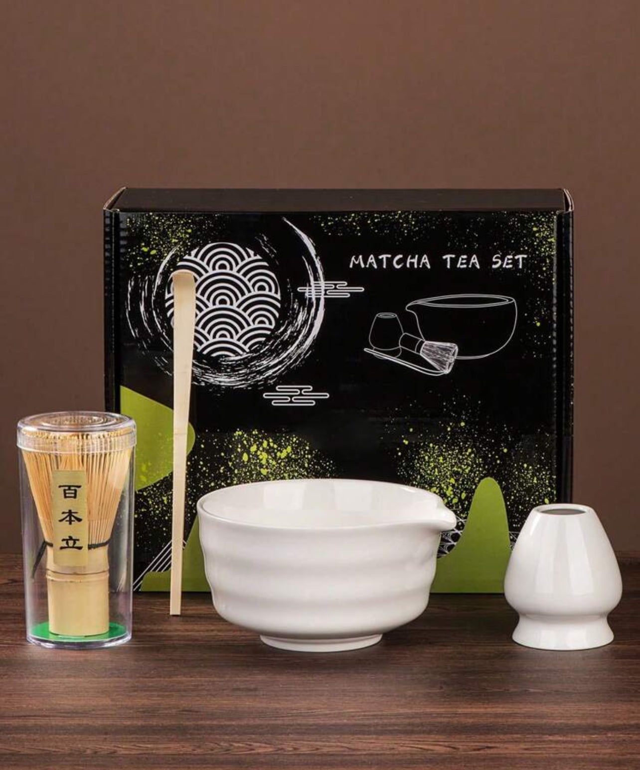 Set de herramientas de matcha, set de 1/4 piezas de bol de matcha con estante para herramientas, que es un regalo perfecto para tus amigos o familiares, con un bol de matcha en forma de pico de águila que no es fácil de derramar.