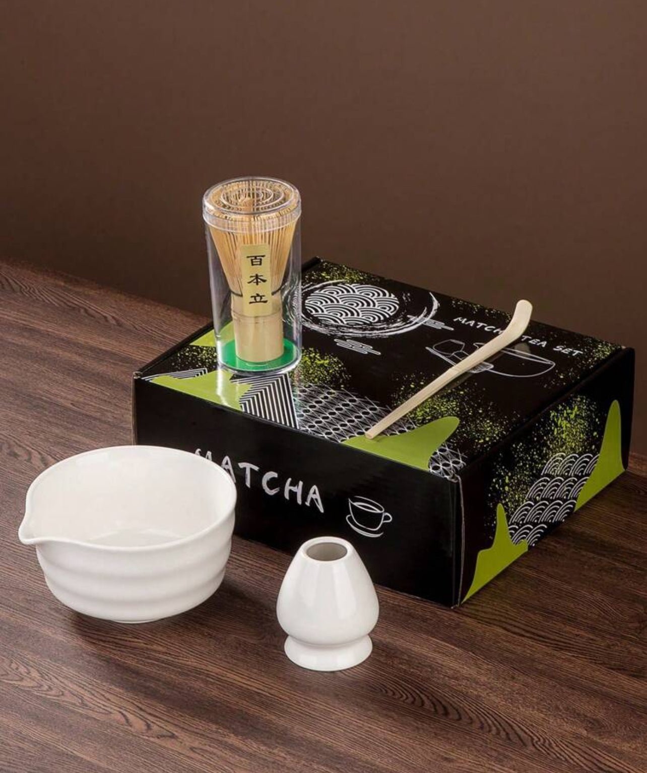 Set de herramientas de matcha, set de 1/4 piezas de bol de matcha con estante para herramientas, que es un regalo perfecto para tus amigos o familiares, con un bol de matcha en forma de pico de águila que no es fácil de derramar.