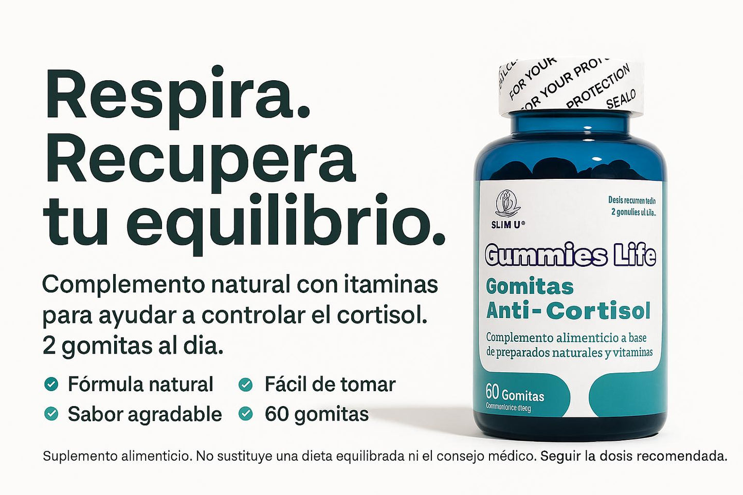 SlimU Gomitas Anti-Cortisol Ashwagandha - 60 Gummies