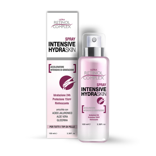 Spray intenso Hydrasky 100ml. Rehidrata instantáneamente y rellena visiblemente la piel del rostro. Auténtico tratamiento para hombres y mujeres enriquecido con Aloe Vera, Glicerina y Hamamelis. Excelente antiarrugas, protege la piel de agresiones diarias