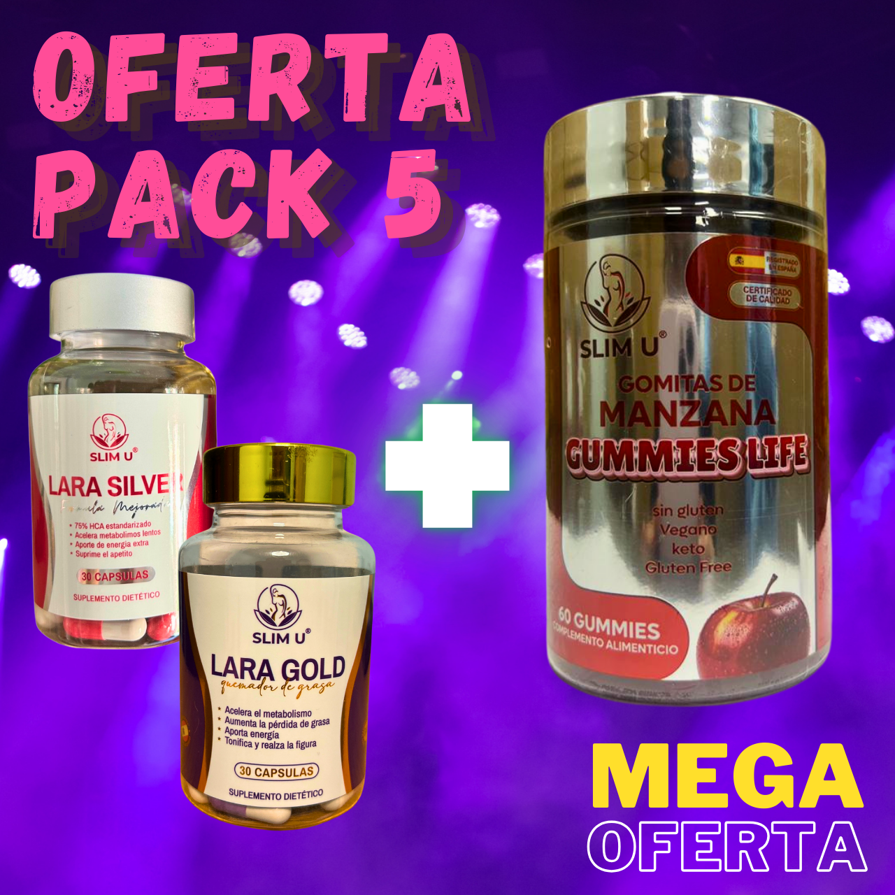 Pack 5: 1 Lara Silver + Lara Gold + 1 Gummies Cidra de manzana Premiun y Vitaminas